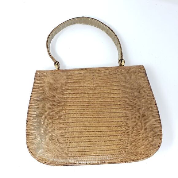 Vintage Bellestone Camel Reptile Handbag - Picture 3 of 13
